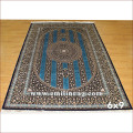 6X9 Blue Persian Design Handmade Silk Carpet for Living Room with Fringe